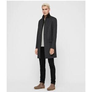 All Saints Merton Coat Mens 40 US Large Gray Cashmere Blend Leather Minimalist